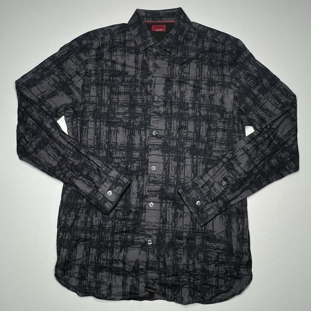 Alfani Men's Slim-Fit Stretch button-down shirt in a charcoal gray Dress Shirt M